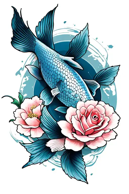Rose Koi Fish Japanese Cherry Blossom