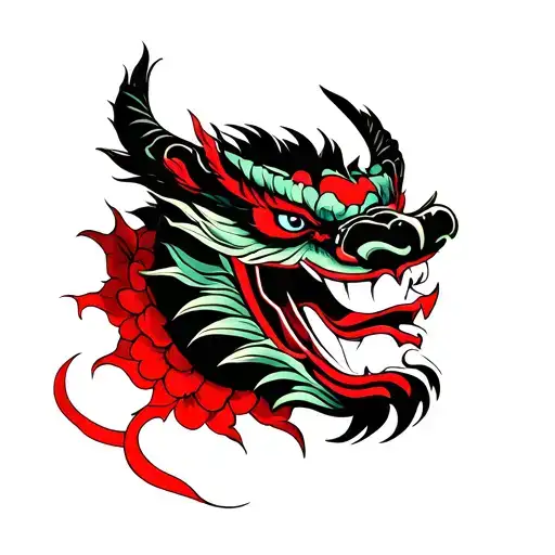 Japanese Demon Dragon Hannya Mask Surrounded