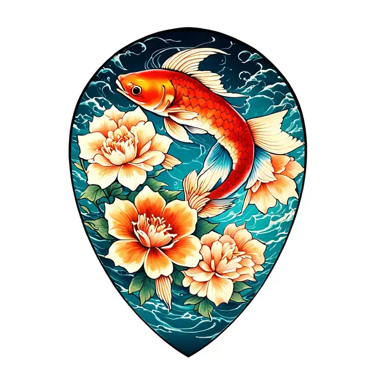 Koie Fish Japanese Flowers Water And Shaded