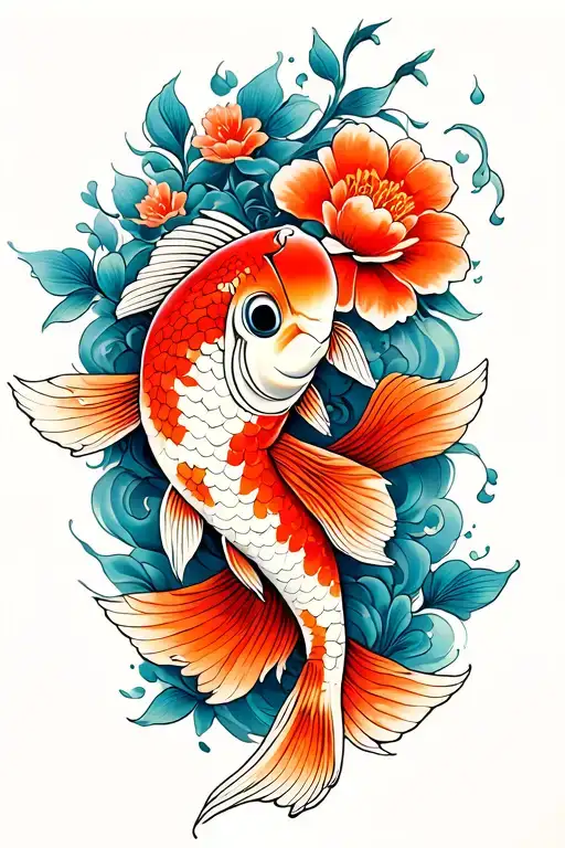Koie Fish Japanese Flowers Water And Shaded