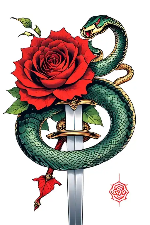 Sword With Snake And Red Roses