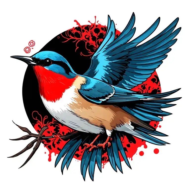 Barn Swallow Bird With Blood Red Throat Feathers Flying