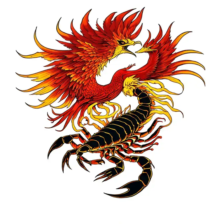 Pheonix Above Scorpion Intertwined Symbolizing The Client's
