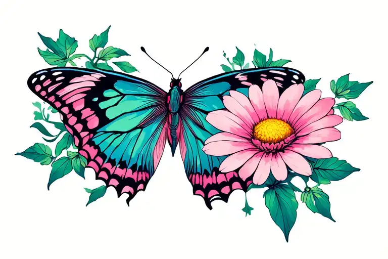 Cyber Sigilism Butterfly And In The Middle Aster Flower