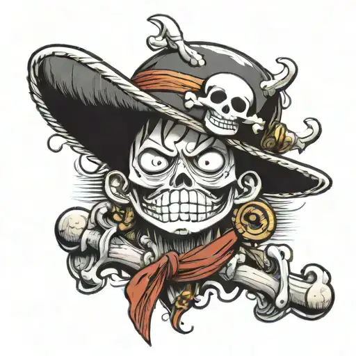 Luffy From One Piece With A Big Pirate Hat That Has A Skull And Cross Bones