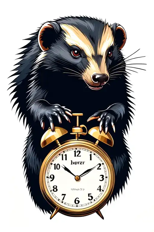 Honey Badger Animal And Time With Analog Clock Reading