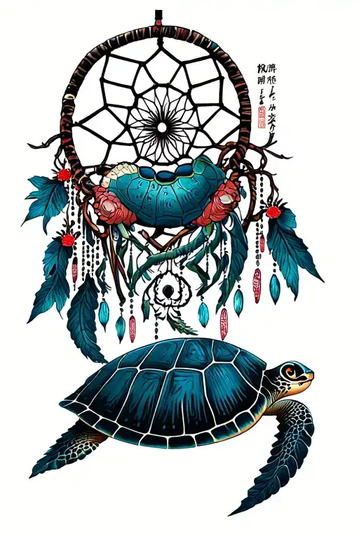 Dream Catcher And Turtle Swimming Gracefully