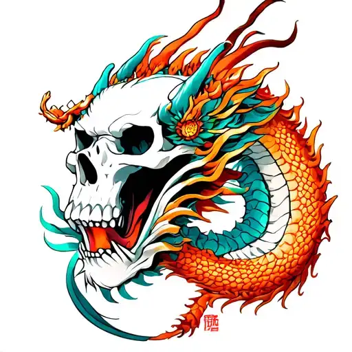 Dragon And Skull Surrounded