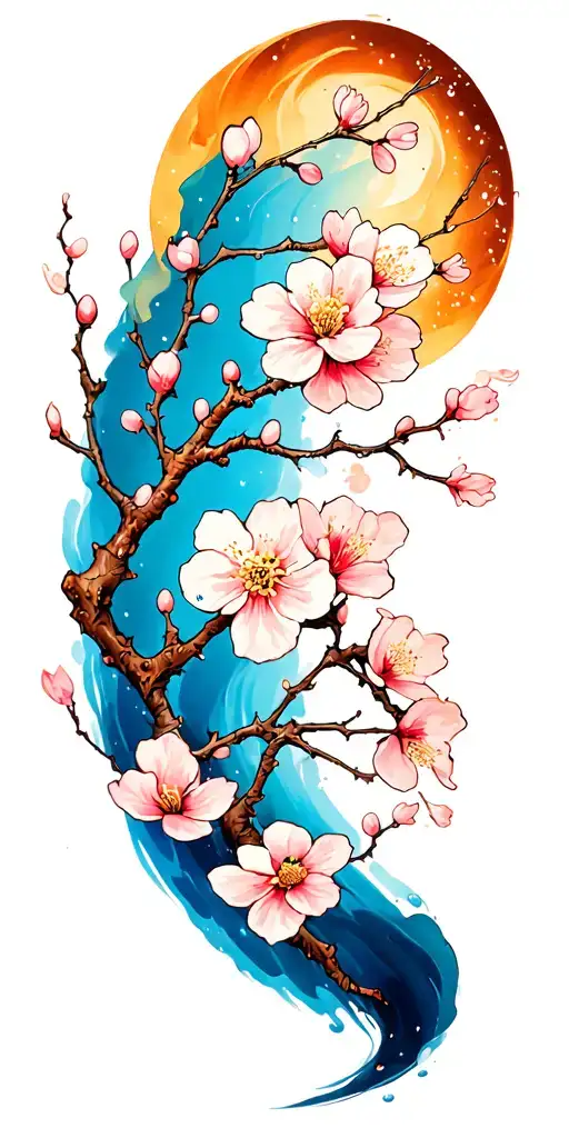 Cherry Blossom Branches Where Some Flowers Start To Burn And Others Start To Froze