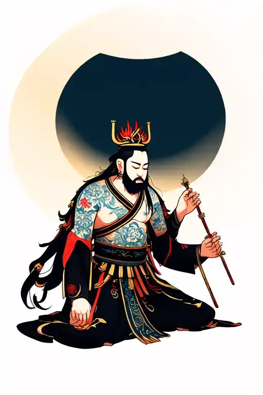 A King Kneeling Before A God