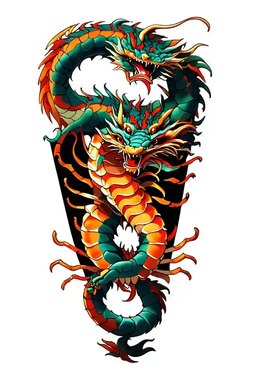Dragon Fighting Scorpion Intertwined