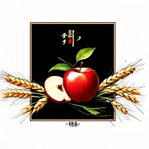 Red Apple And Wheat Stalks