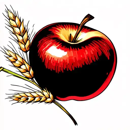 Red Apple With Wheat Stalks Behind It