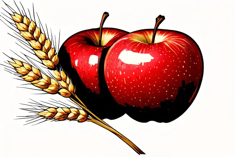 Red Apple With Wheat Stalks Behind It