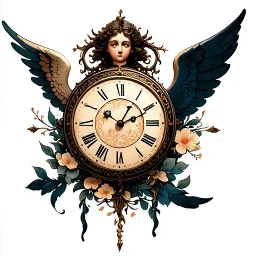 Cherub Angel Clock Surrounded Tattoo idea