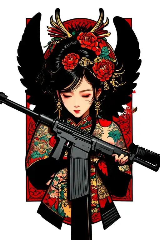 Angel With Ak 47 Rifle