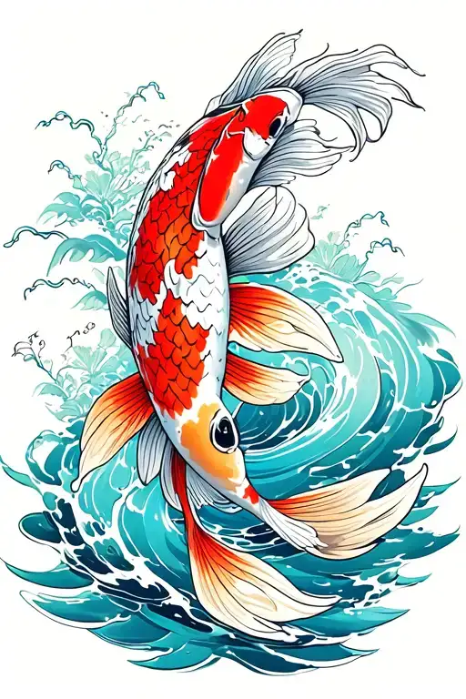 Koi Fish Swimming Upstream