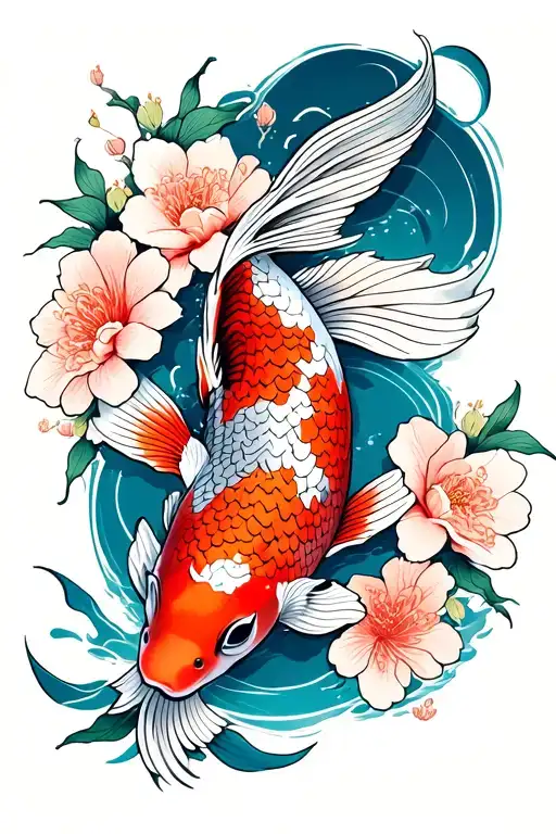 Koi Fish Sakura Flowers