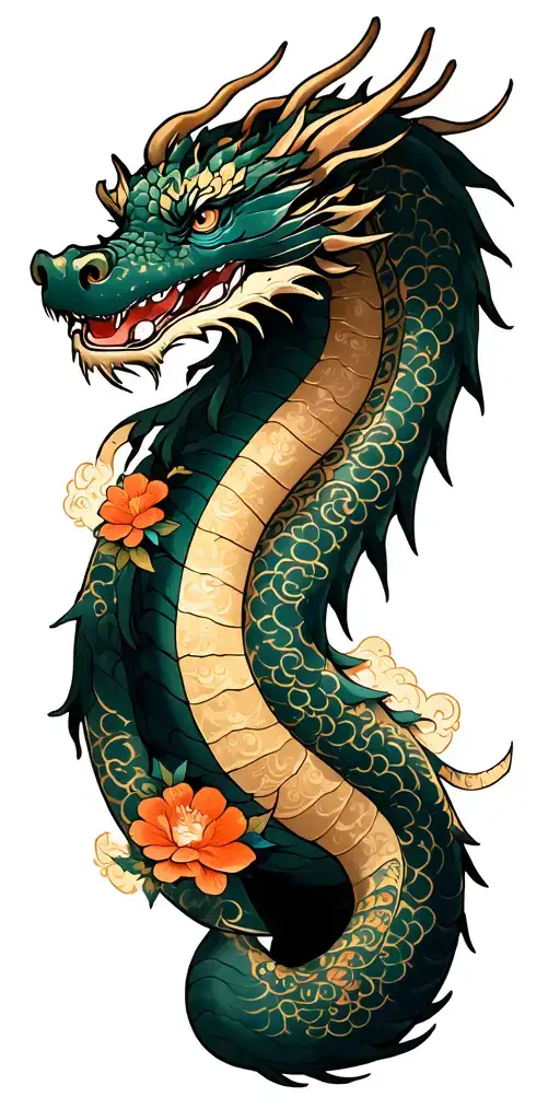 Haku Dragon From Spirited Away In Clair Obscur Expedition 33 Gold Style With Flower And Clouds