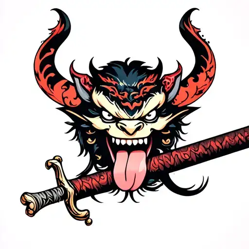 Demon With Tongue Wrapped Around A Sword