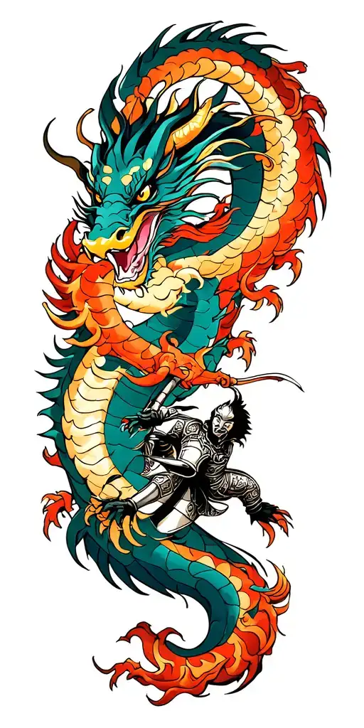 Knight Fighting Against Dragon