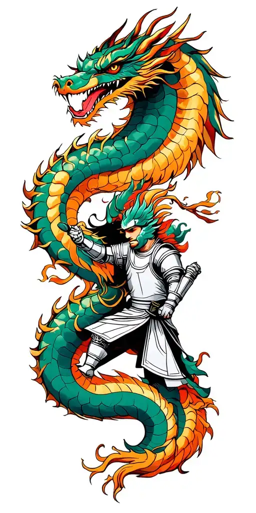 Knight Fighting Against Dragon