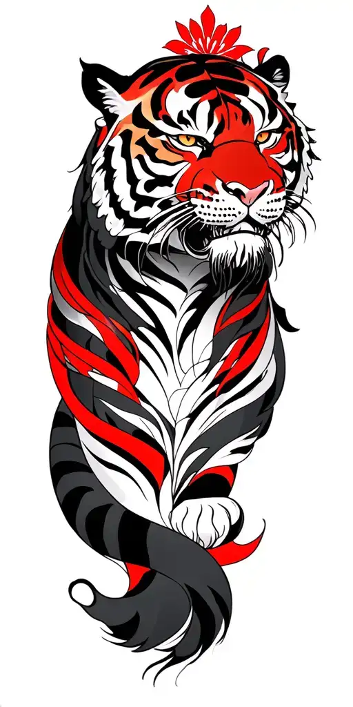 Black Tiger With Red Details On The Shoulder
