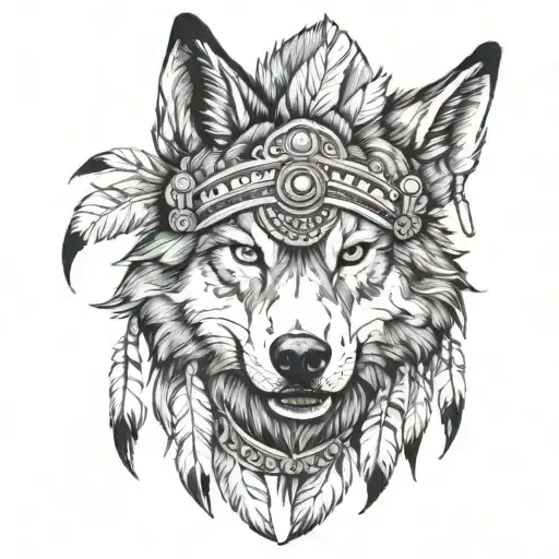 Wolf Head In Indian Headdress
