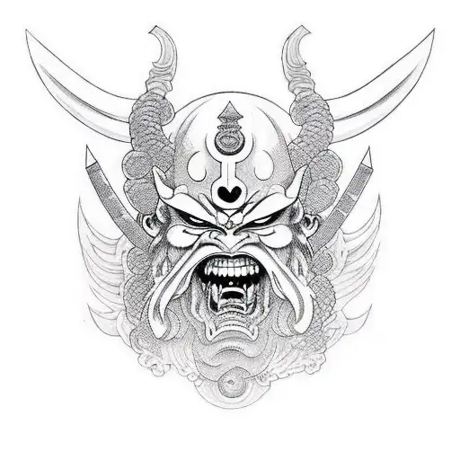 Oni Mask With A Katana Through It