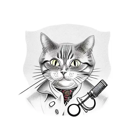 A Cat Detective Wearing A Trench Coat And A Magnifying Glass