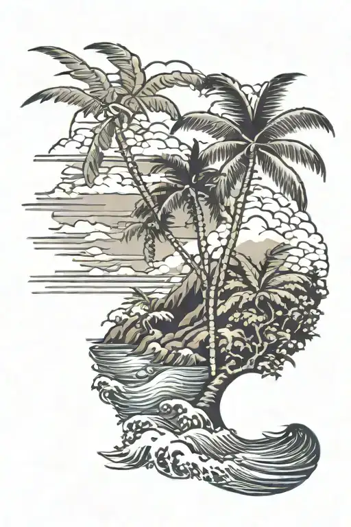 Beach Scene With Palm Trees