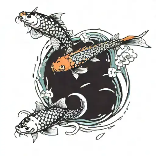 Koi Fish Swimming In A Stream Of Spider Lilly Flowers