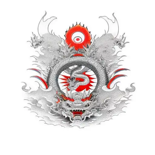 Standing Samurai Ronin Geisha Dragon Red Sun