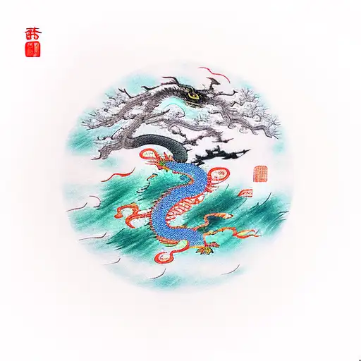 Chinese Tree Of Life With Dragon And Phoenix