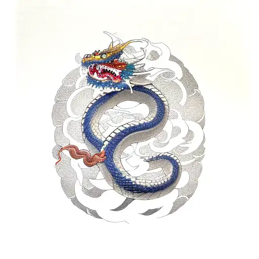 Dragon And Snake Intertwined With The Moon