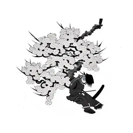 Samurai Sitting Under Cherry Blossom Tree