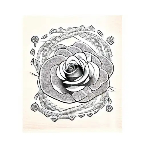 Chain Of Barbed Wire And Rose