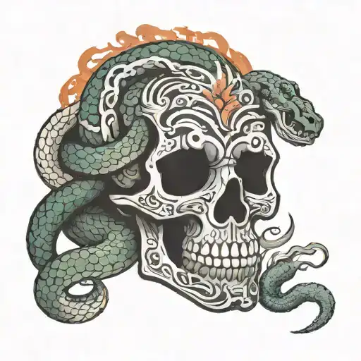 Mexican Skull And Snake And Fire