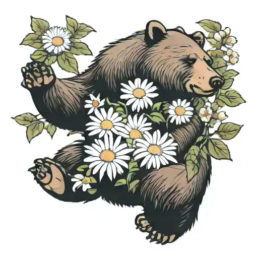 Gentle Bear With Daisies