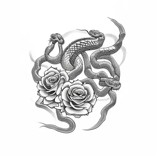 Snake With Roses And Scorpions