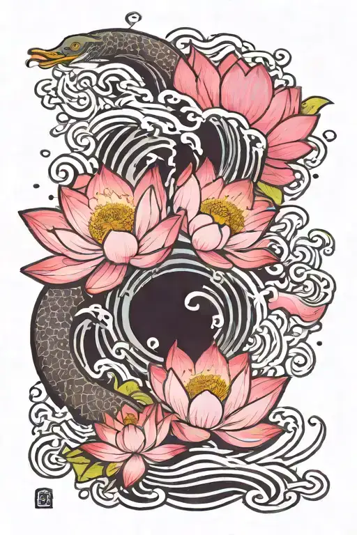 Half Sleeve Tattoo With Pink Lotus Also Wave Breaking