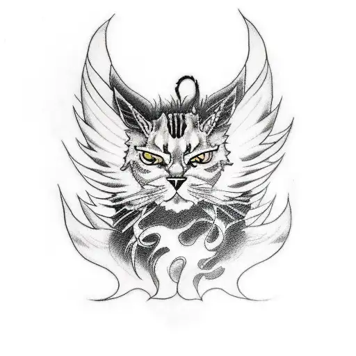 A Demon-inspired Tattoo Incorporating Elements Of Indie Music And Featuring A Cat With Wings