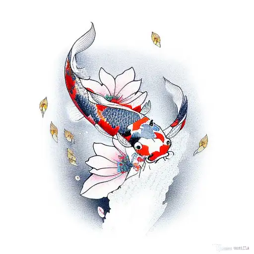 Koi Fish With Cherry Blossoms