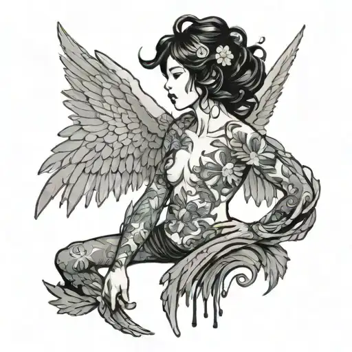 Detailsfallen Angel With Fantasy Wings