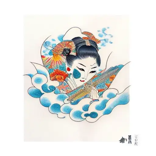 Geisha With Kimono That Transitions Into A Phoenix