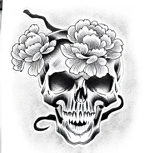 Black Mamba And Skull With Peonies