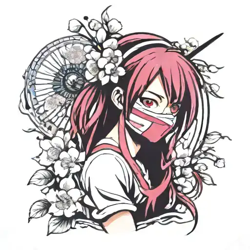 Cherry Blossoms Anime Elfen Lied With Mask And Bandages Full Time Clock For Half Arm
