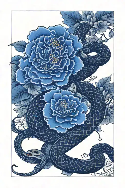 Snake And Flowers In A Rectangle