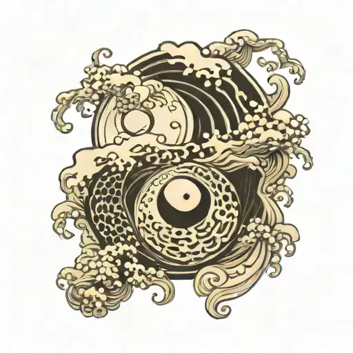 Ying And Yang Symbol Ocean Waves Black And White