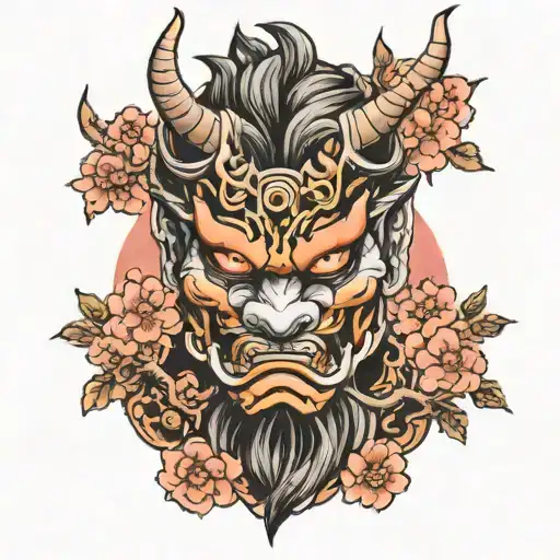 Sakura Tree With Oni Mask Holding